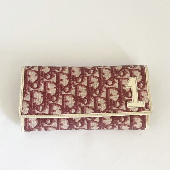 DIOR #1 Wallet by John Galliano Red Trotter Long Canvas Leather - Picture 1 of 14